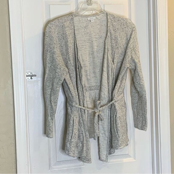 Pure Jill J. Jill Wrap Cardigan Sweater Size Large Heather Gray Belted Tie Waist - Picture 4 of 11